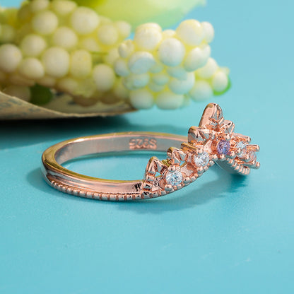 Moonstone Crown Double Combination Women's Copper Rose Gold Plated Ring