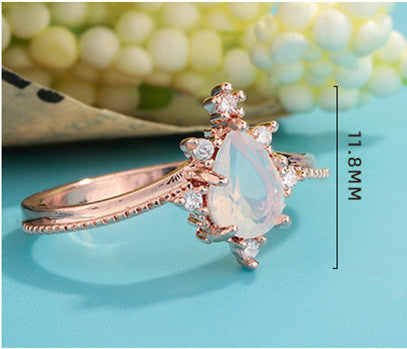 Moonstone Crown Double Combination Women's Copper Rose Gold Plated Ring