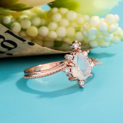 Moonstone Crown Double Combination Women's Copper Rose Gold Plated Ring
