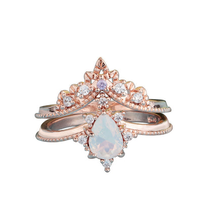 Moonstone Crown Double Combination Women's Copper Rose Gold Plated Ring